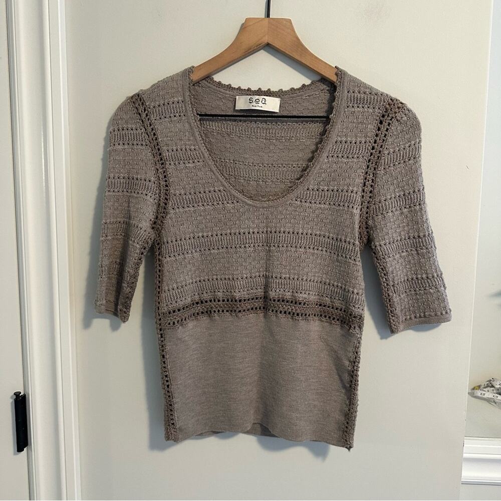 SEA New York Taupe Tan Brown Merino Wool Sweater Knit Top XS - Picture 10 of 11
